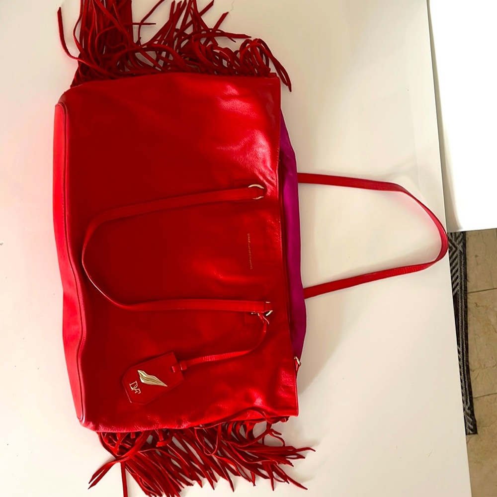 Diane von Furstenberg DvF Red Soft leather purse Large red suede fringe
